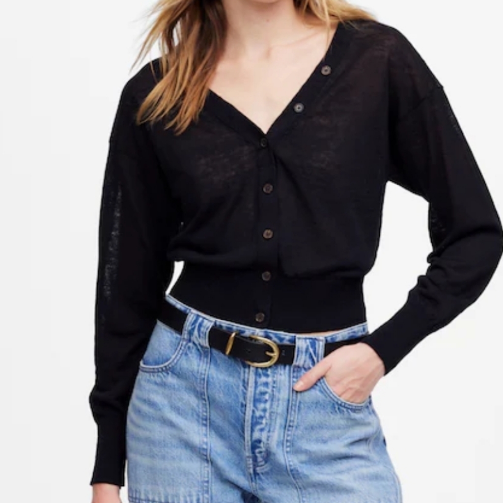 Madewell Black Linen-Blend V-Neck Cardigan Cardigan Size Xl